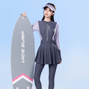 爆款 2024新款 A冲浪服防嗮连体裙潜水服高级感加大 长裤 泳衣女长袖