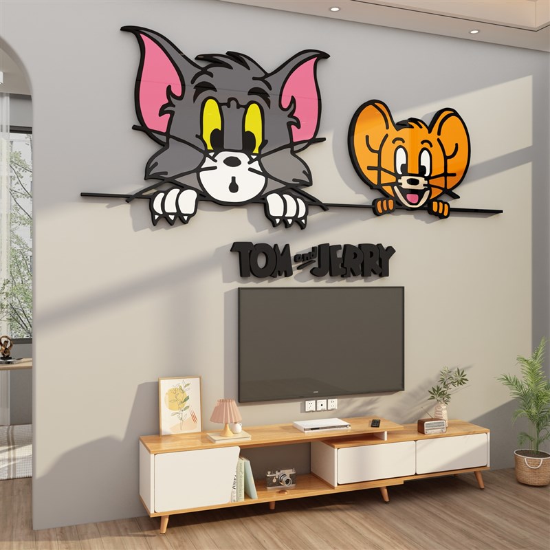 猫和老鼠电视机儿童房间背景墙面装饰画贴纸自粘2025新款客厅书桌