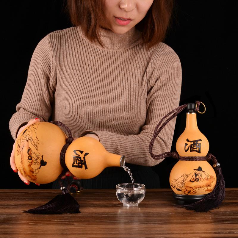 酒葫芦防渗蜂g蜡装酒摆件李白真天然挂件仿古装水酒壶酒瓶随身水