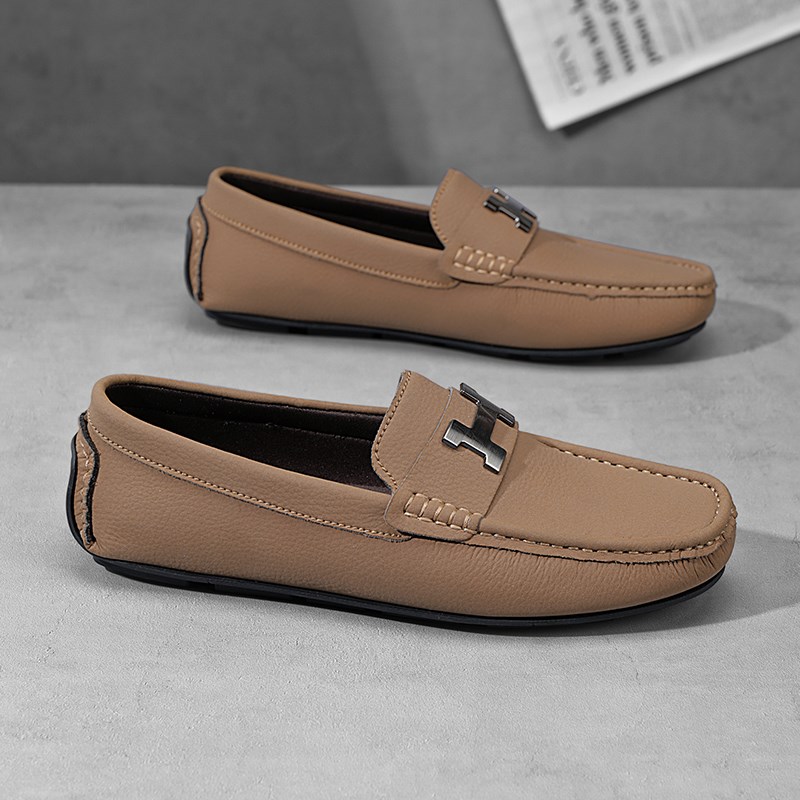 男鞋2024新款秋季透气休闲皮鞋男士商务潮流懒人一脚蹬驾车豆豆鞋