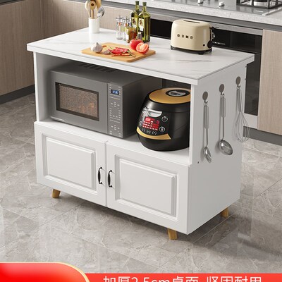 厨房置物架岩板切菜桌微波炉收纳柜落地多层收P纳柜小户型家用岛