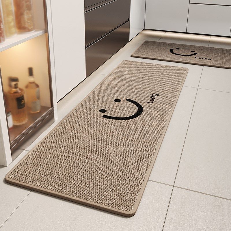 笑脸厨房地垫吸水编制亚麻脚垫高级感耐脏免洗防摔垫厕所门口软垫,居家布艺,厨房地垫,淘宝优惠券,粉丝福利购,淘宝优惠卷