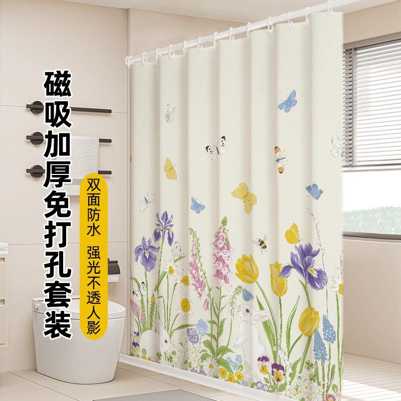 田园风浴帘防水布卫生间加厚防霉隔断挂帘子浴室淋浴帘免打孔窗帘,家庭/个人清洁工具,浴帘,淘宝优惠券,粉丝福利购,淘宝优惠卷