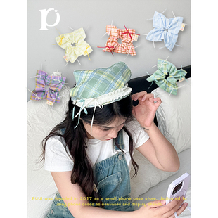 puui原创生活新款头巾式发箍发饰三件套格纹简约韩式ins发圈发夹