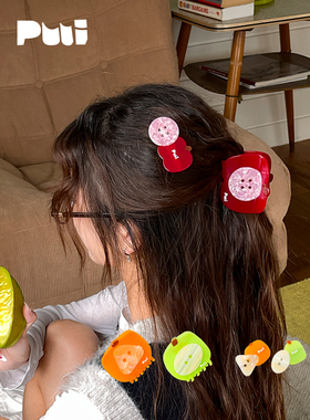 Puui原创设计新款发饰醋酸抓夹彩色发卡多巴胺可爱边夹鲨鱼夹ins
