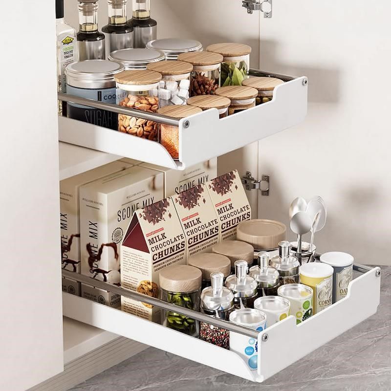 橱柜内抽屉拉篮调料碗碟餐具抽拉式免打孔不锈钢PP白色超簿夹缝,家装主材,拉篮,淘宝优惠券,粉丝福利购,淘宝优惠卷