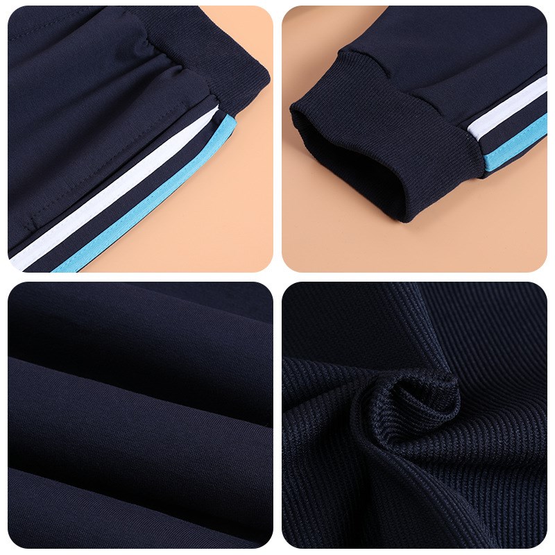 儿童校服裤单裤加绒裤蓝白两条杠藏蓝色运动裤校裤130-200