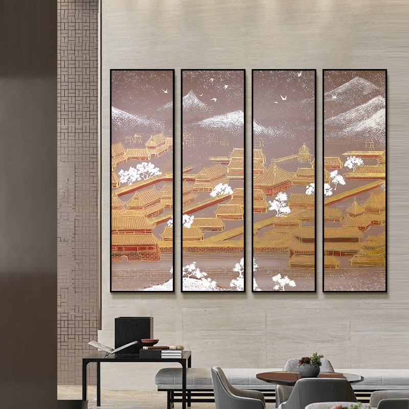 新中式软装设计实物画客厅书房样板房装饰挂画酒店玄关浮雕雕刻画