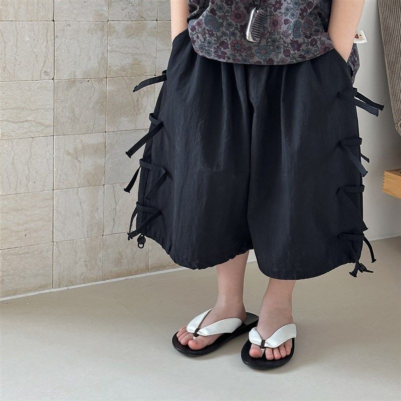 暮晨家新款夏装2025男童纯色飘带七分裤中小童宽松洋气阔腿裤中裤,童装/婴儿装/亲子装,裤子,淘宝优惠券,粉丝福利购,淘宝优惠卷