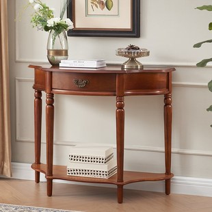 美式玄关桌子靠墙欧式全实木沙发后背柜背几墙边柜半圆窄条案供桌