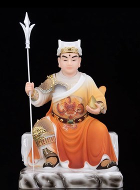 二郎真君像汉g白玉彩绘杨戬二郎神显圣真君居家客厅桌面人物摆件