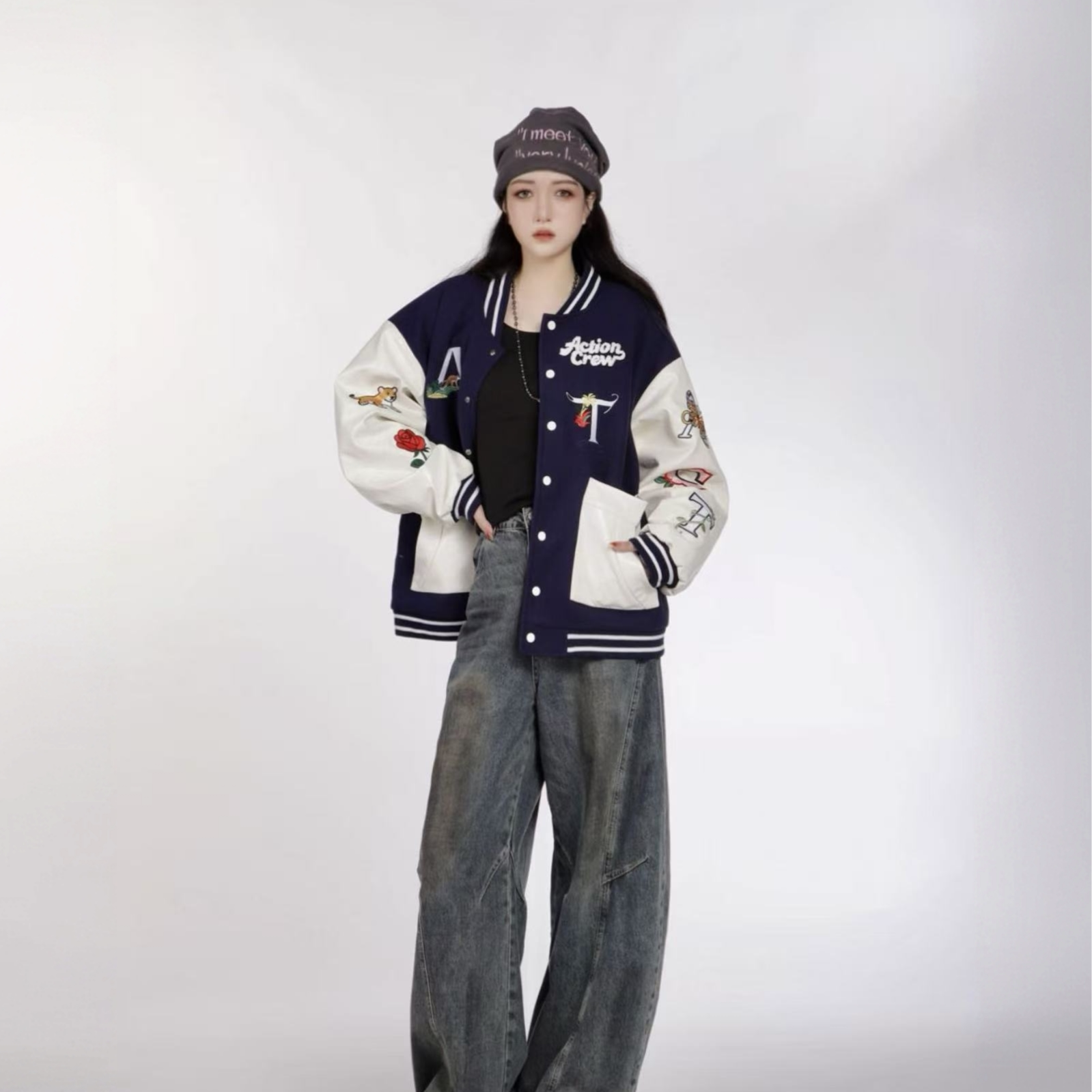美式复古字母刺绣棒球服外套