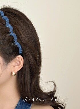 韩系布艺蓝色高颅顶大波浪发箍带齿防滑头箍女2024新Y款不勒头外