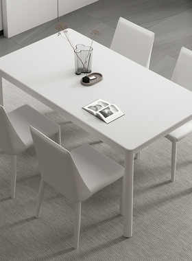 白色极简岩d板餐桌椅组合轻奢现代简约小户型家用吃饭桌网红长方