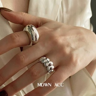 【知偶】重工面h包几何戒指女复古时尚个性S925银开口指环嘻哈网