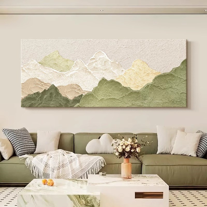 侘寂风抽象客厅装饰画背有靠山沙发背景墙挂画奶油肌理感横幅壁画