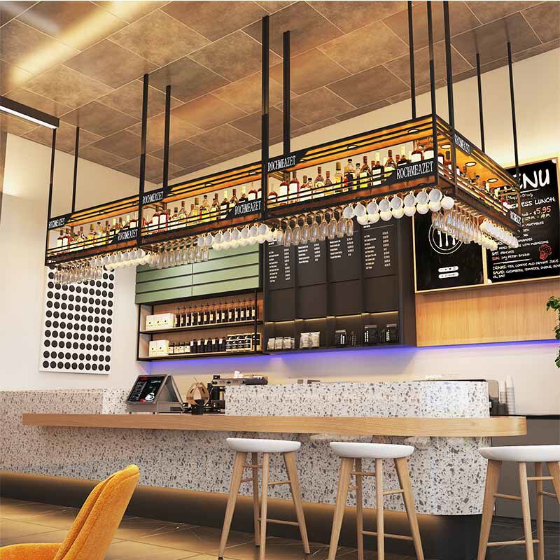 酒吧吧台酒c架吊柜悬挂式红酒杯架工业风倒挂式酒杯架红酒杯装饰