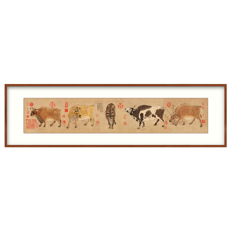 网红五牛图国画中国十大名画牛年客厅装饰画书房办公室背景墙字画