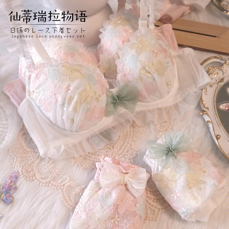 可爱大码内衣女胖mm纯欲日系少女聚拢上托防P下垂大胸文胸套装薄