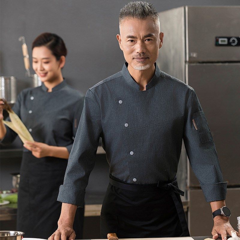 酒店厨师工作服长袖男饭店餐饮工衣厨房厨师服秋冬装
