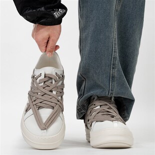 白色ro五芒星疯k狂绑带板鞋男女美式小众厚底小白鞋情侣增高德比