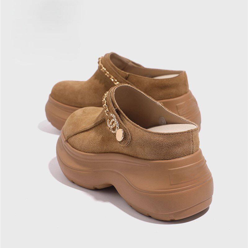 厚底增高10CM包头半拖鞋女2025秋E季新款百搭松糕大头增高小个子