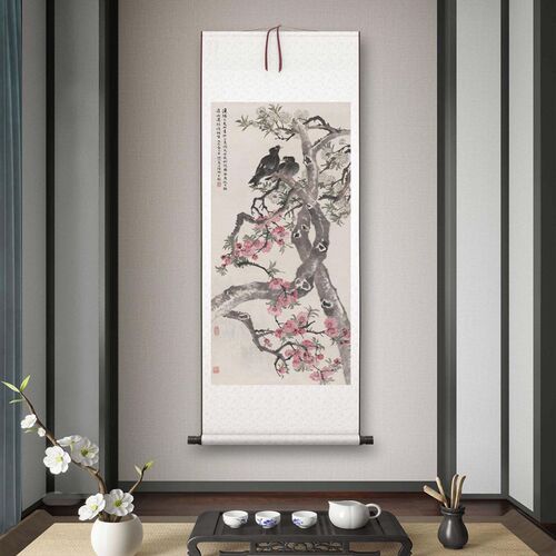 陆抑非《梨花百哥j》客厅书房茶室装饰画挂画玄关水墨高清卷轴字