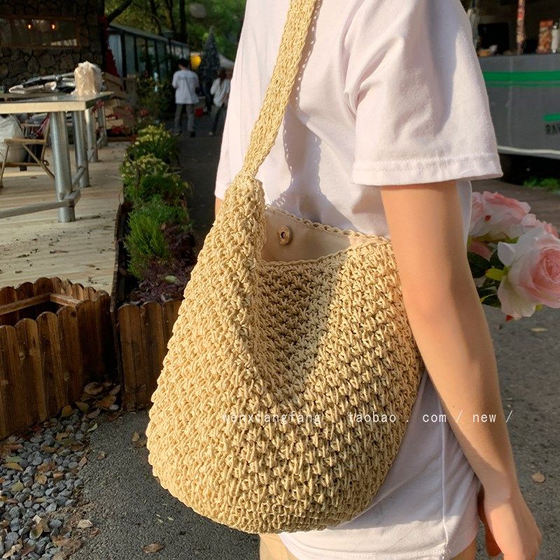 韩版ins简约手工编织包包女大容量单肩腋下手提水桶包草编沙滩包,服饰配件/皮带/帽子/围巾,DIY编织材料包,淘宝优惠券,粉丝福利购,淘宝优惠卷