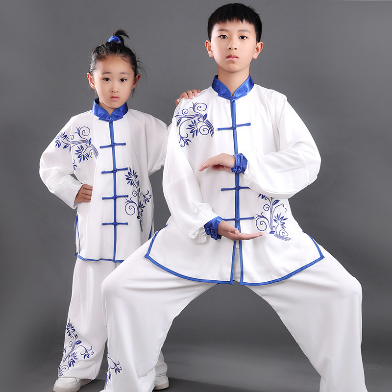 新款春秋儿童太极l服棉加丝男女刺绣成人练功服学生少儿武术表演