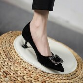 女鞋 中跟新w款 小码 女大码 3233单鞋 百搭尖头钻扣职业高跟鞋