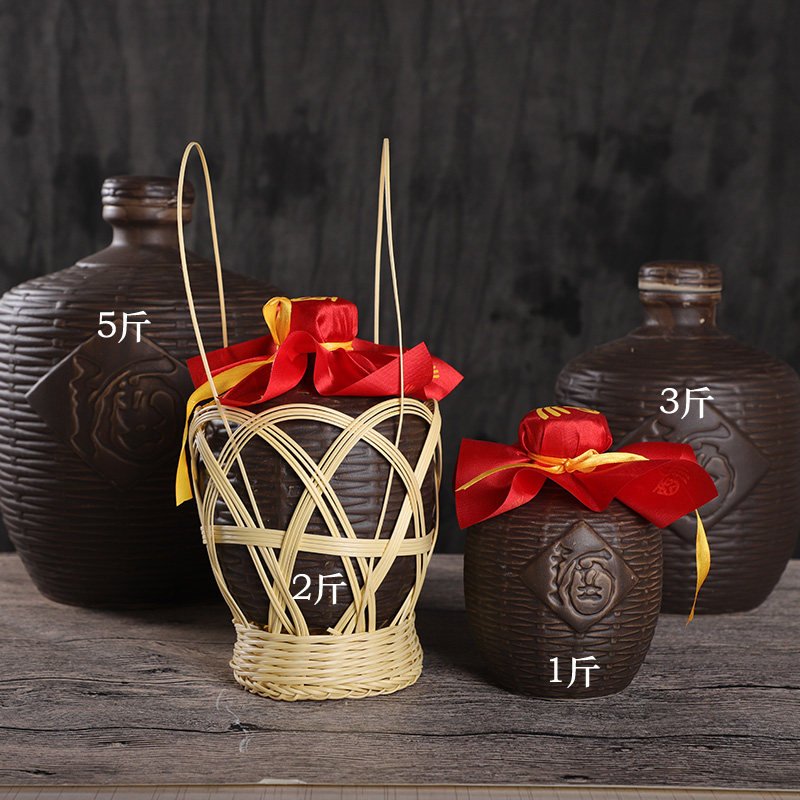 加厚陶竹编小酒瓶1m斤2斤3斤5斤装仿古白酒土罐子白酒空瓶子高档