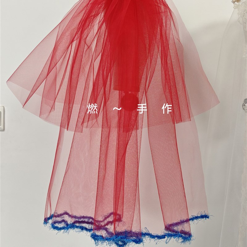 新娘饰品-红色手作新娘头纱