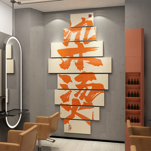 理发店墙面装饰画网红美发店布置用品发廊L进门形象背景墙海报贴