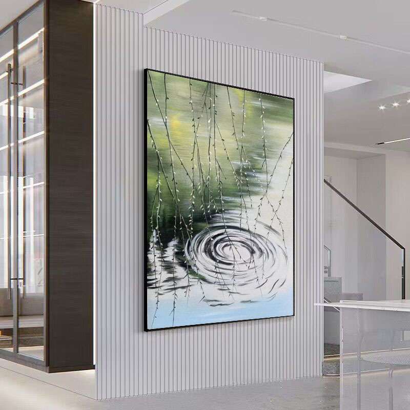 纯手绘油画抽象绿色客厅装饰画轻奢餐厅玄关挂画柳树枝条手工壁画