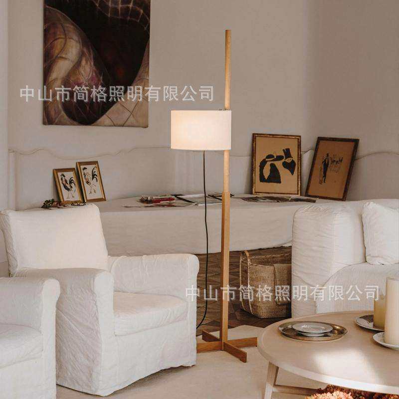 复古落地灯客厅卧室书房立灯高度可调节实木布艺装饰灯