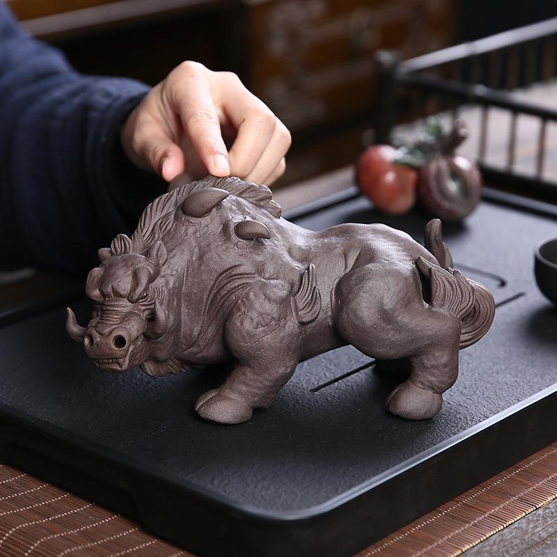 茶宠摆件猪刚鬣可养茶玩茶台桌茶玩创意招财精品紫砂工艺品摆件