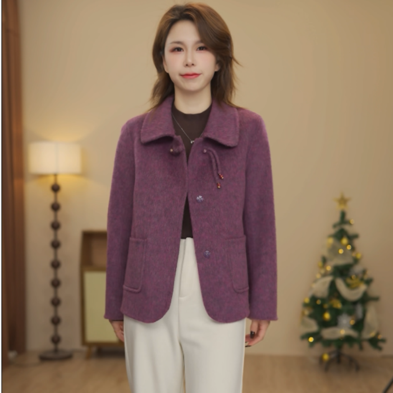 悠鸽2545秋冬新款双面手工缝制高端羊毛短款女毛呢大衣百搭,女装/女士精品,毛呢外套,淘宝优惠券,粉丝福利购,淘宝优惠卷