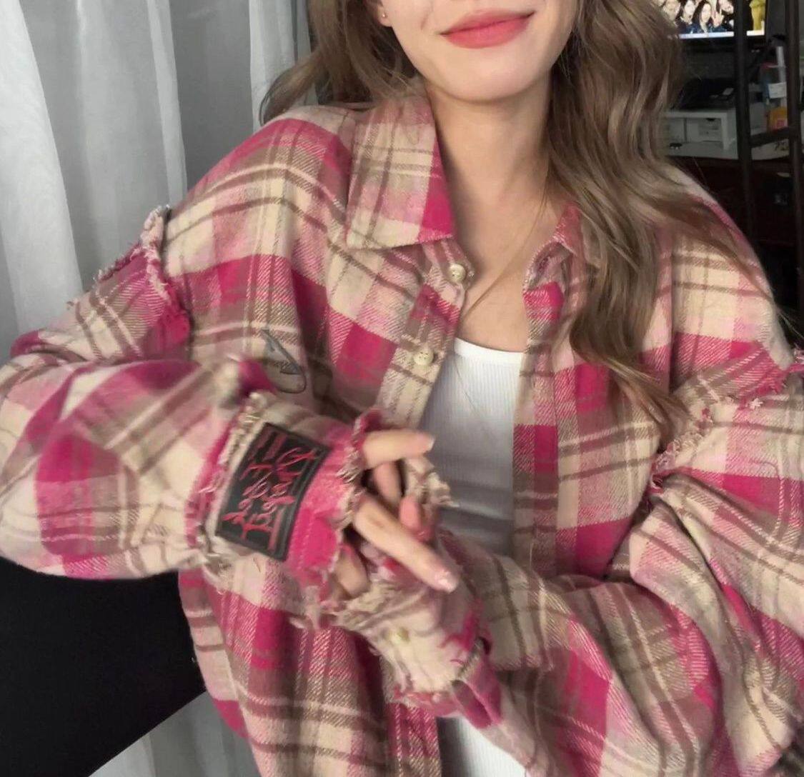 特大码300斤流苏边格子衬衫男女春秋美式宽松港O风高级感ins潮衬