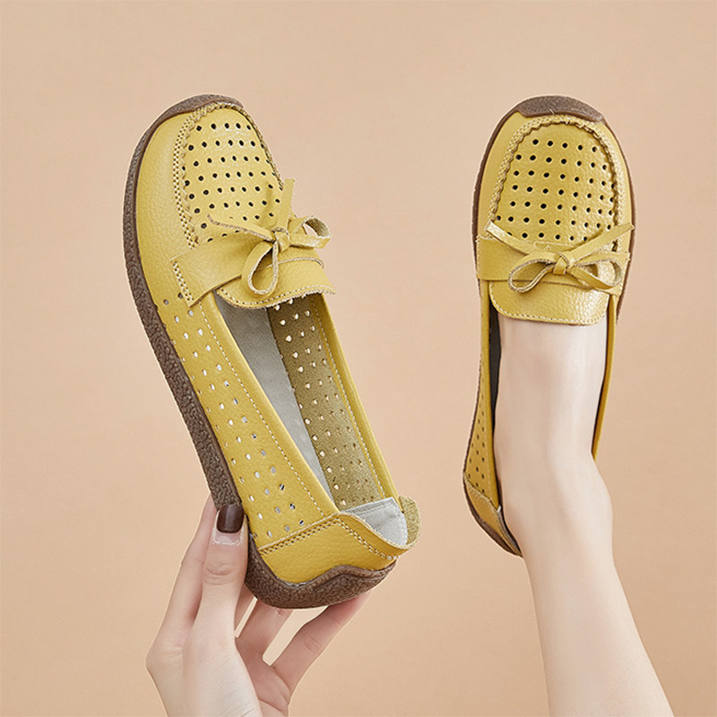 夏天鞋子女新款2021露脚面平底单鞋防滑软底妈R妈鞋镂空豆豆鞋凉