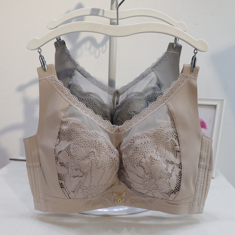 2024大胸显小全罩杯文胸有软钢圈聚拢内衣女薄款大码宽肩带四排扣