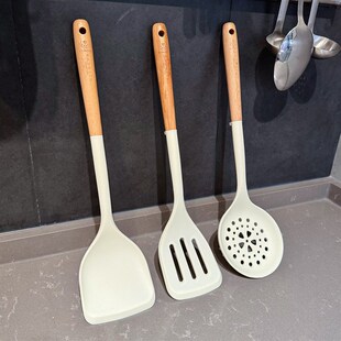 木柄硅胶锅铲不粘锅专用耐高温炒菜E铲子厨房家用煎铲汤勺漏勺厨