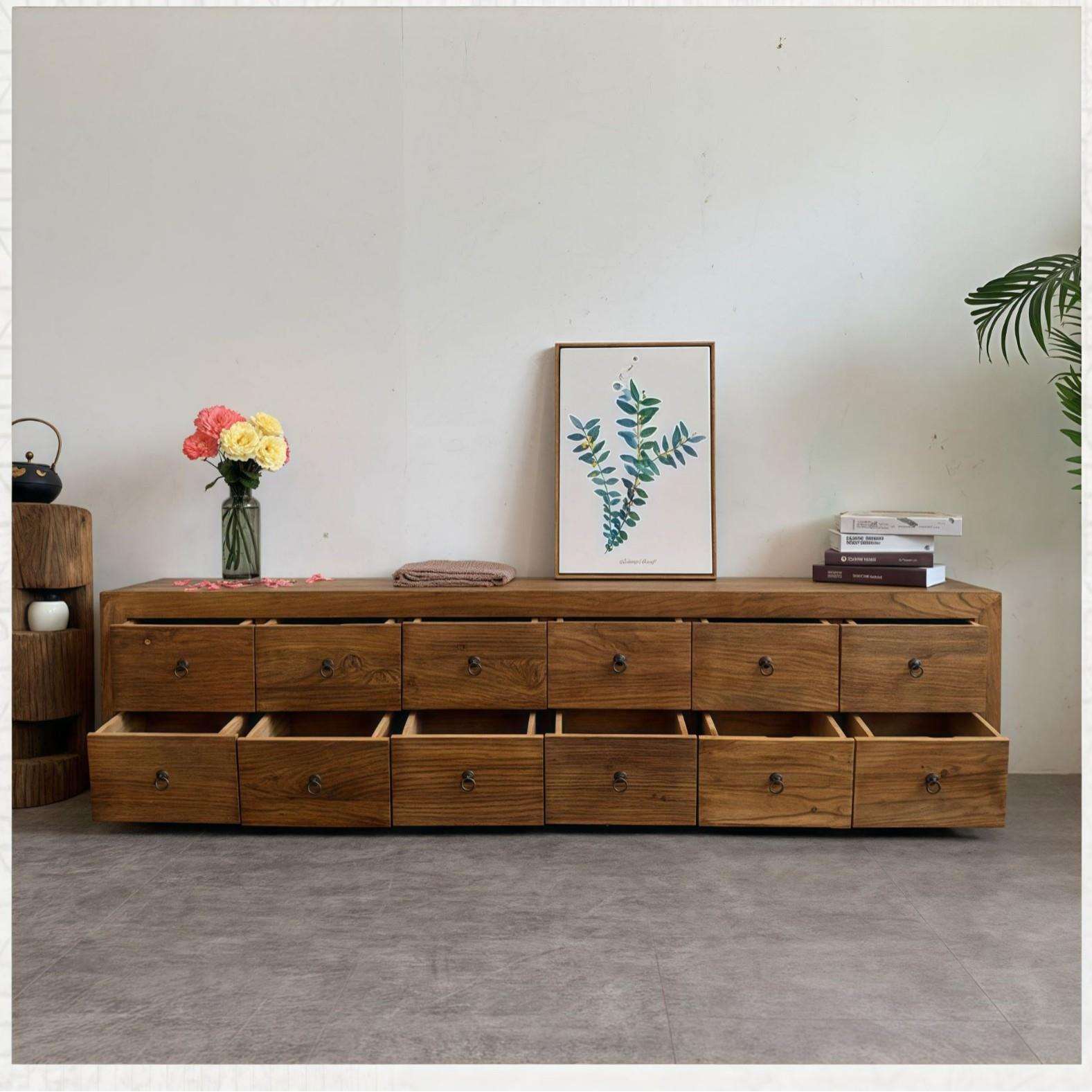 实木电视柜老榆木新中式地柜客厅卧室矮柜整装复古收纳储物柜