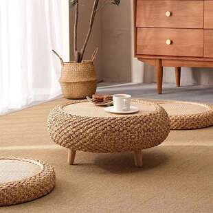 圆形茶几草藤编小桌子休闲矮桌榻榻米炕几飘窗禅茶桌阳台地桌