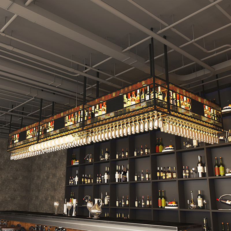 吧台酒架吊架高脚杯倒挂悬挂式吊挂铁艺红酒杯架S工业风吊柜置物
