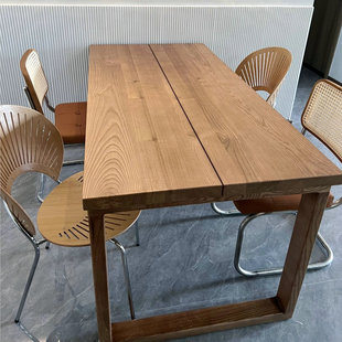 全实木餐桌白蜡木书桌原木办公桌大板长方形一体莫W比恩家用吃饭