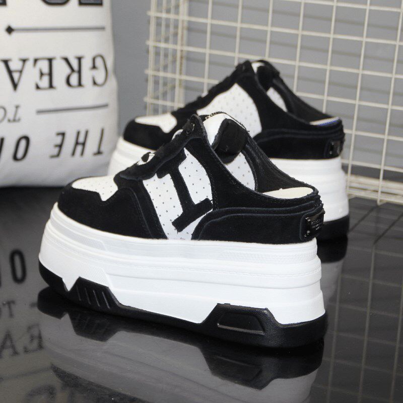 增高10CM包头半拖鞋女夏外穿网面透气懒人凉拖鞋厚底内增高女鞋子