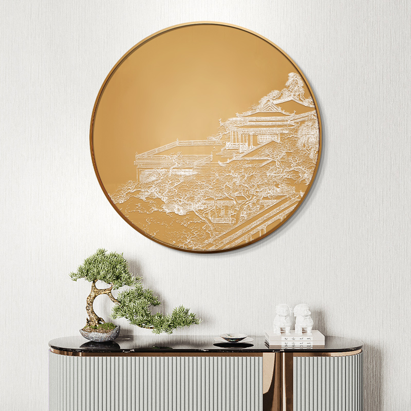 装饰画新中式玄关圆形浮雕立体肌理抽象实物客厅挂画酒店餐厅壁画