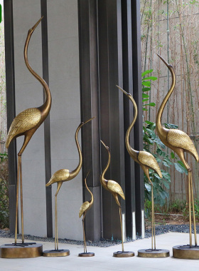 仿铜仙鹤玻璃钢雕塑n水池白鹭造景摆件花园庭院丹顶鹤别墅景观装