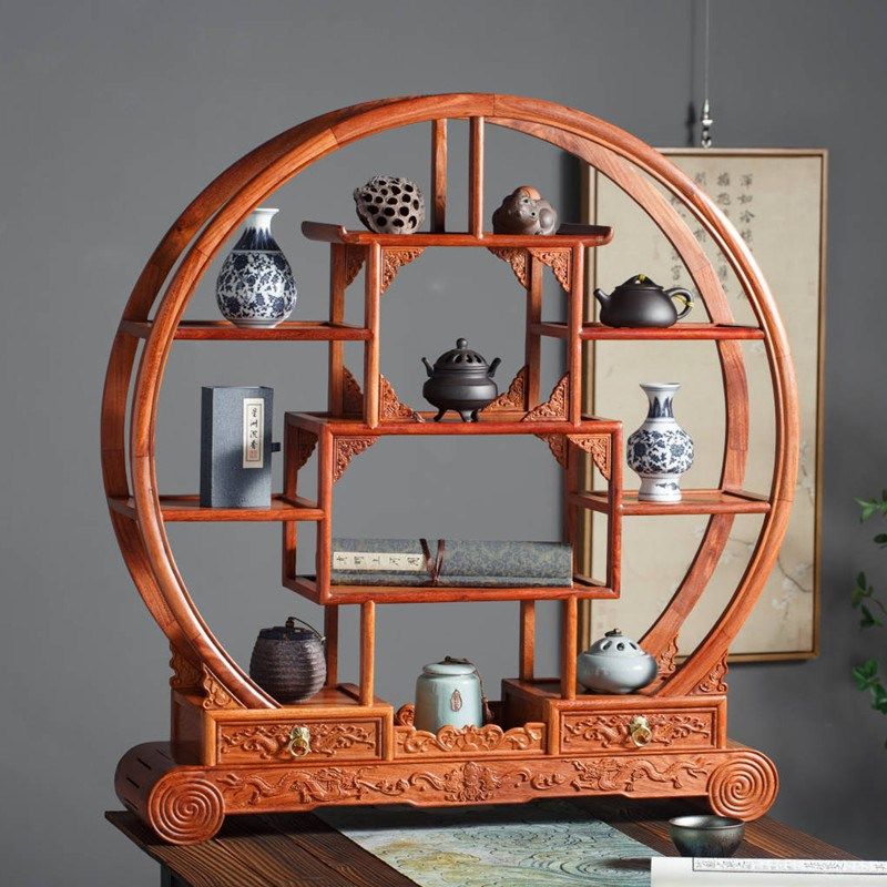 花梨木桌面博古架茶具茶杯收纳架紫砂壶置物架红木茶架茶壶展示架,住宅家具,红木博古架,淘宝优惠券,粉丝福利购,淘宝优惠卷