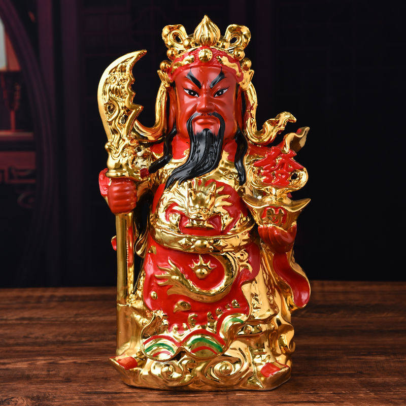 玄关关公像供奉l关公关二爷武财神关羽红脸桌面工艺品摆件